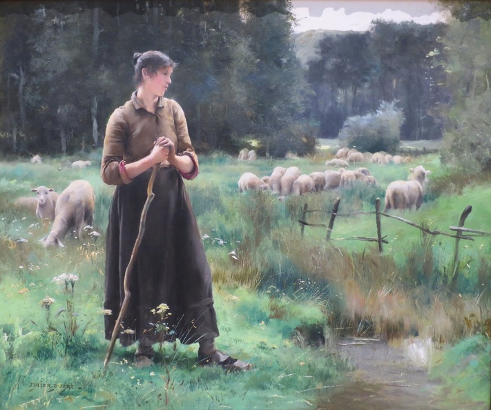 DUPRE JULES LOUIS PEASANT GIRL WITH SHEEP BY JULIEN DUPRE C1895