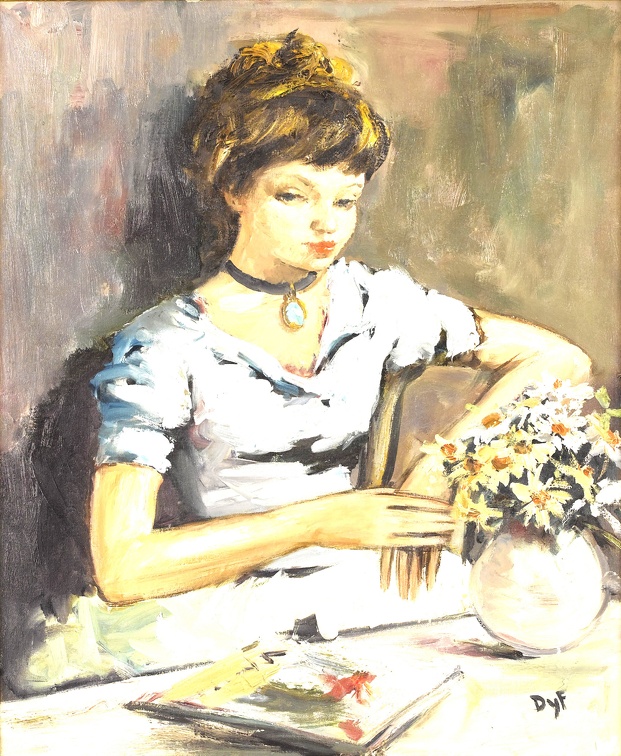 DYF MARCEL YOUNG GIRL BY TABLE FLOWERS