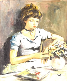 DYF MARCEL YOUNG GIRL BY TABLE FLOWERS