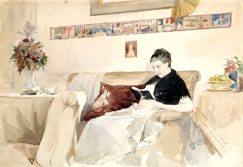 EDELFELT ALBERT PRT OF ARTISTS WIFE READING ON SOFA FINNISH