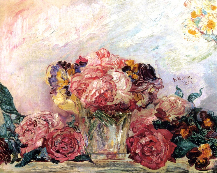ENSOR JAMES STILLIFE FLEURS OU LES ROSES FLOWERS OR PINKS 1892