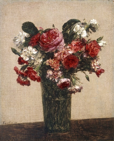 FANTIN LATOUR HENRI STILLIFE ROSES AND ASTERS IN GLASS PHIL