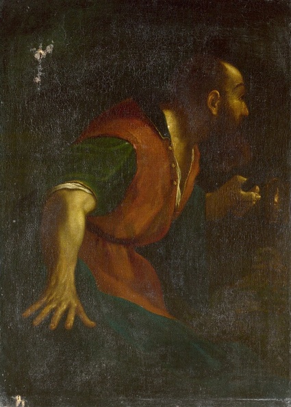 GUERCINO BARBIERI GIO. FR. BEARDED MAN HOLDING LAMP STYLE LO NG