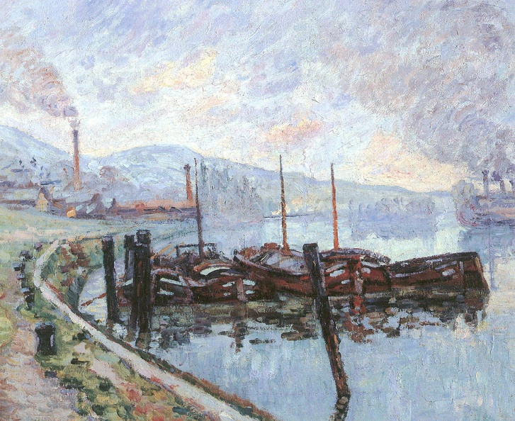 GUILLAUMIN ARMAND COAL BARGES ON SEINE IN MORNING 1904