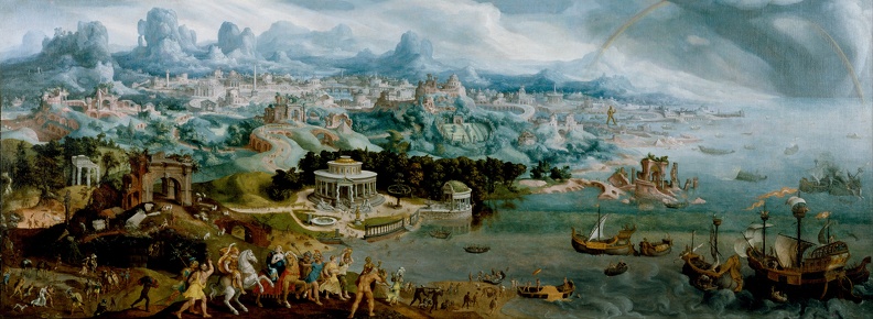 HEEMSKERCK MAARTEN VAN PANORAMA WITH ABDUCTION OF HELEN AMIDST WONDERS OF ANCIENT WORLD GOOGLE