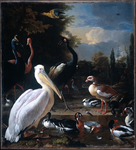 HONDECOETER MELCHIOR DE PELICAN AND OTHER BIRDS ON RESERVOIR KNOWN AS WATERFOWL 1680 RIJK