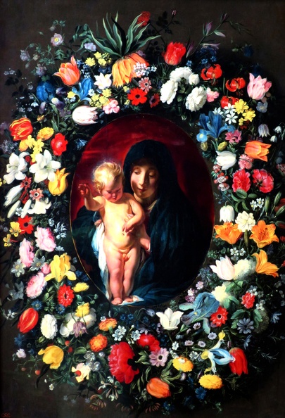 JORDAENS JACOB GARLAND OF FLOWERS VIRGIN AND CHILD AND ANDRIES DANIELS HERMITAGE