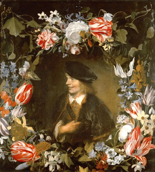 LIEVENS JAN PRT OF YOUNG MAN SURROUNDED BY FLOWERS KUHI