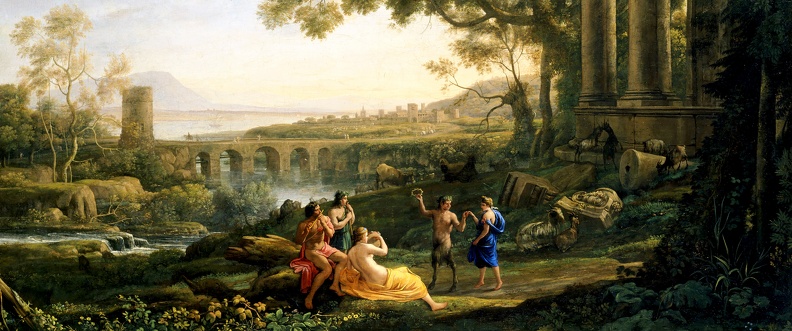LORRAIN CLAUDE GELLEE LANDSCAPE WITH NYMPH AND SATYR DANCING 1641