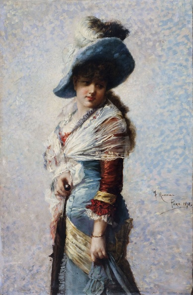 MASRIERA Y MANOVENS FRANCISCO PRT OF WOMAN WITH SHAWL HAT AND PARASOL