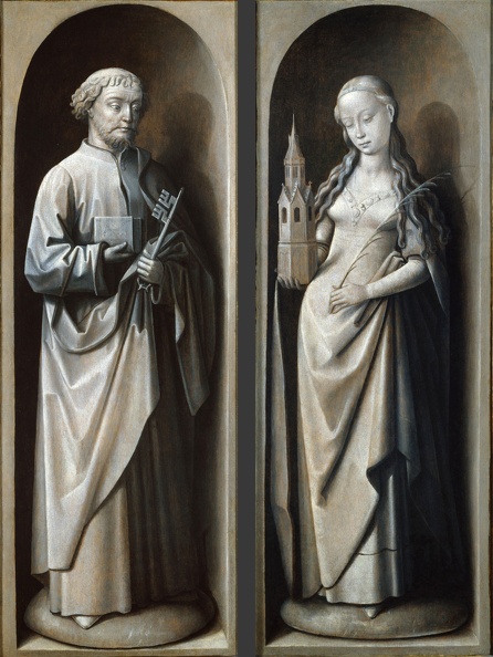 MASTER OF ST. LUCY LEGEND LAMENTATION TRIPTYCH CONTACT ST. PETER ST. BARBARA LEFT WING RIGHT WING C1475 TH BO