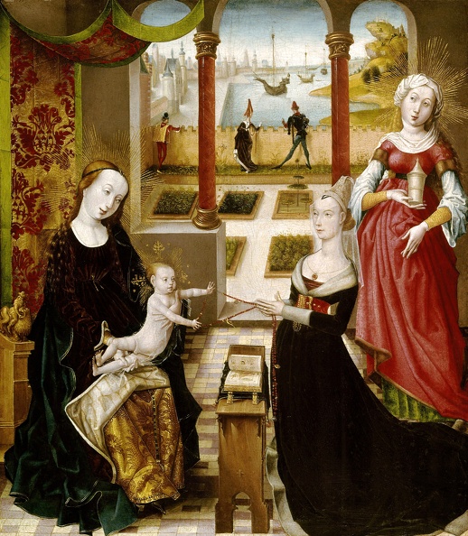 MASTER OF VIEW OF ST. GUDULE MADONNA TO CHILD TO ST. MARIA MAGDALENA REPRESENTING DONATOR 1475 LIEGE