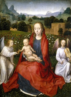 MEMLING HANS MADONNA AND CHILD BETWEEN TWO ANGELS 1480 1490 PRADO