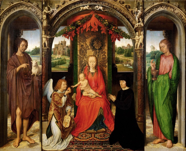 MEMLING HANS TRIPTYCH VIRGIN AND CHILD ENTHRONED KUHI