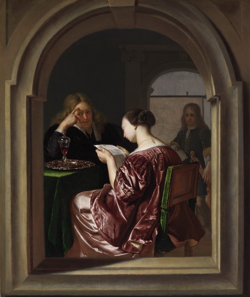 MIERIS FRANS VAN YOUNGER PRT OF READING AND MAN SEATED AT TABLE LEIDEN