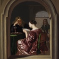 MIERIS FRANS VAN YOUNGER PRT OF READING AND MAN SEATED AT TABLE LEIDEN