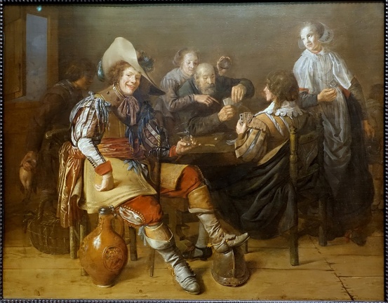 MOLENAER JAN MIENSE CARDPLAYERS BY MOLENAER JAN MIENSE C1635 OIL ON PANEL CURRIER OF ART MANCHESTER