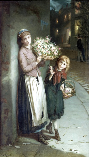 MULREADY AUGUSTUS EDWIN FLOWER GIRLS SUMMERS NIGHT 1885