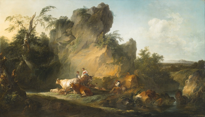 PHILIPPE JACQUES DE LOUTHERBOURG LANDSCAPE WITH FIGURES AND ANIMALS GOOGLE WALTERS