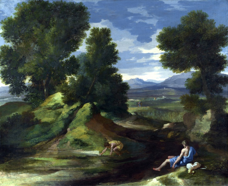 POUSSIN NICOLAS LANDSCAPE MAN SCOOPING WATER FROM STREAM LO NG