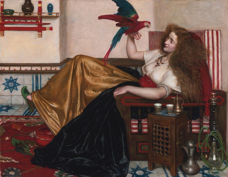 PRINSEP VALENTINE CAMERON RECLINING WOMAN WITH PARROT BY