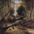 PROUT SKINNER JOHN BUSH LANDSCAPE WITH WATERFALL AND ABORIGINE STALKING NATIVE ANIMALS NEW SOUTH WALES GOOGLE