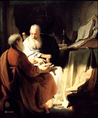 REMBRANDT H.V.R. TWO OLD MEN DISPUTING ST. PETER AND ST. PAUL NATIONAL GALLERY OF VICTORIMELBOURNE