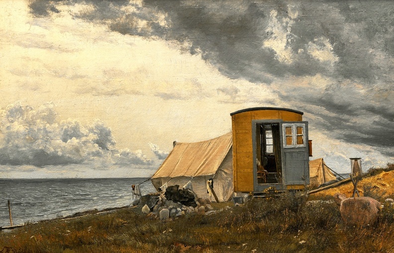 RING LAURITS ANDERSEN VIEW OF SHORE ARTIST S WAGON AND TENT