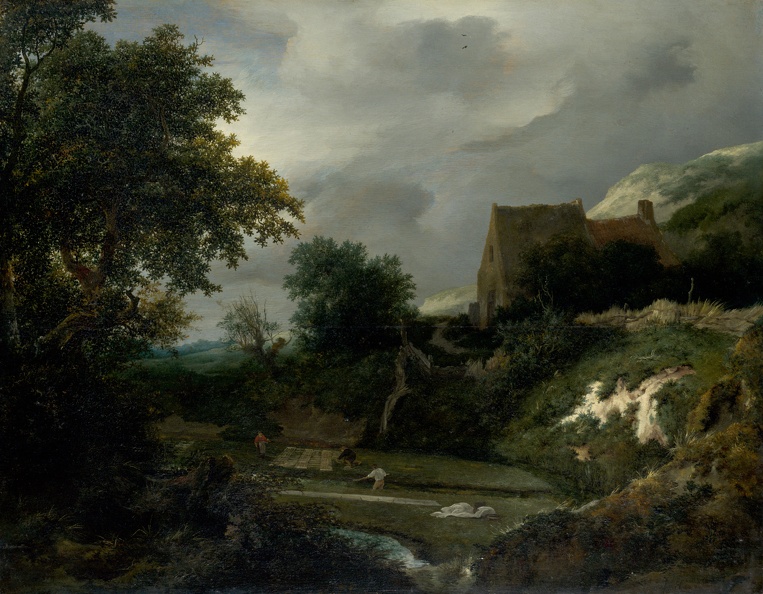 RUISDAEL JACOB ISAACKS VAN BLEACHING GROUND IN HOLLOW BY COTTAGE LO NG