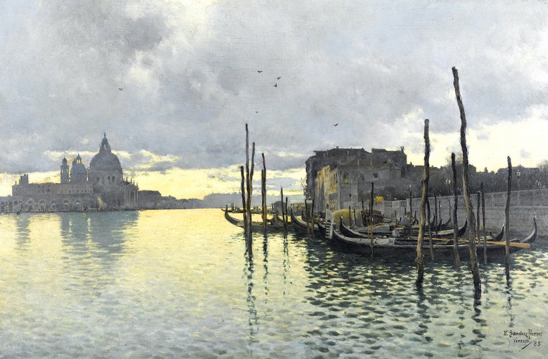 SANCHEZ PERRIER EMILIO EVENING LOOKING TOWARDS GRAND CANAL ST. MARIA DELLS SALUTE IN DISTANCE 1885