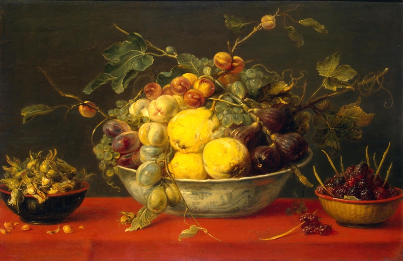 SNYDERS FRANS STILLIFE FRUIT IN BOWL ON RED CLOTH HERMITAGE