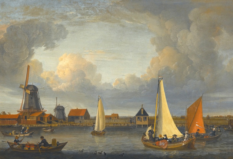 STORCK ABRAHAM RIVER LANDSCAPE FISHERMEN IN ROWING BOATS 1679