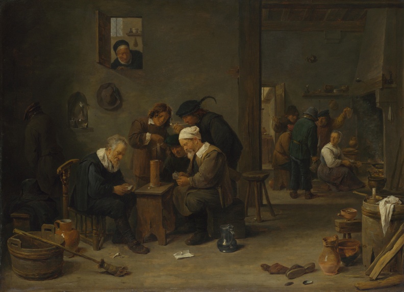 TENIERS DAVID YOUNGER TWO MEN PLAYING CARDS IN KITCHEN OF INN LO NG