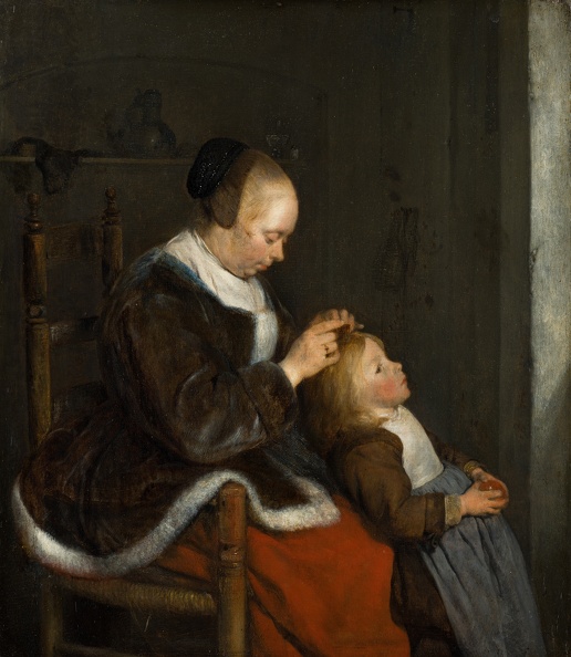 TERBORCH GERARD MOTHER COMBING HER CHILDS HAIR KNOWN AS HUNTING FOR LICE MAUR