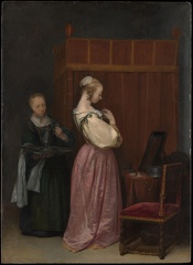 TERBORCH GERARD YOUNG WOMAN AT HER TOILET MAID