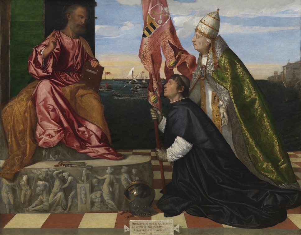TIZIANO VECELLIO PRT OF JACOPO PESARO PRESENTED TO ST. PETER BY POPE ALEXANDER VI SMK