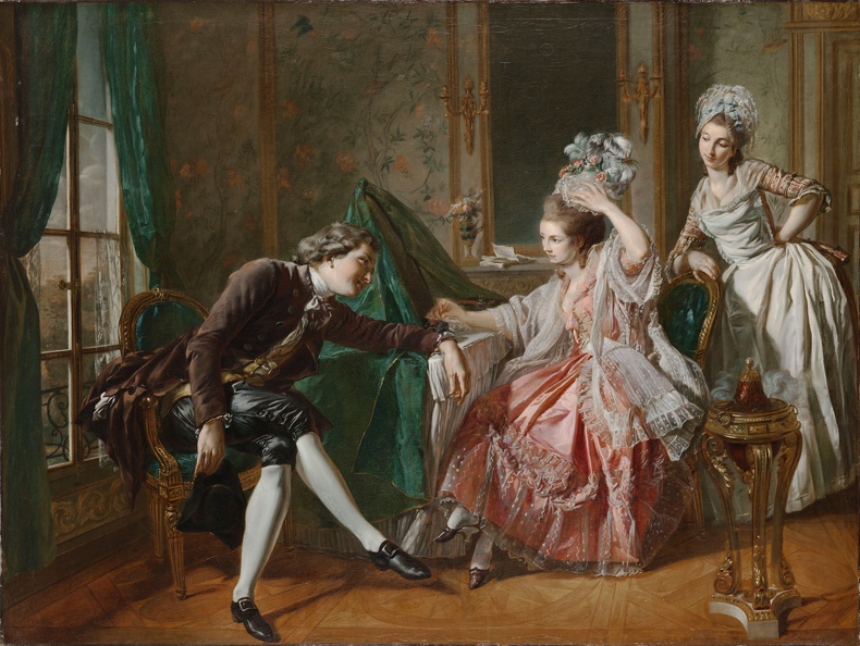 TRINQUESSE LOUIS ROLLAND INTERIOR WITH LADY HER MAID AND GENTLEMAN