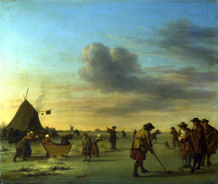 VELDE ADRIAEN VAN GOLFERS OP HET IJS IN DE BUURT VAN HAARLEM 1668