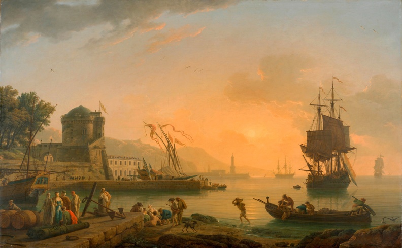 VERNET CLAUDE JOSEPH GRAND VIEW OF SEA SHORE ENRICHED BUILDINGS SHIPPING AND FIGURES