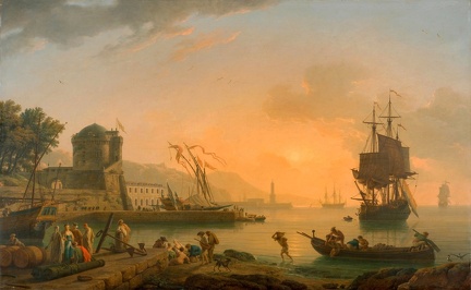 VERNET CLAUDE JOSEPH GRAND VIEW OF SEA SHORE ENRICHED BUILDINGS SHIPPING AND FIGURES