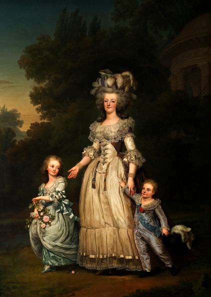 WERTMULLER ADOLF ULRIK PRT OF QUEEN MARIE ANTOINETTE OF FRANCE AND TWO OF HER CHILDREN WALKING IN PARK OF TRIANON