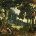 WILDENS JAN WOODED LANDSCAPE BRIGANDS PLAYING DICE ANOTHER BRIGAND UP IN TREE ON LOOKOUT