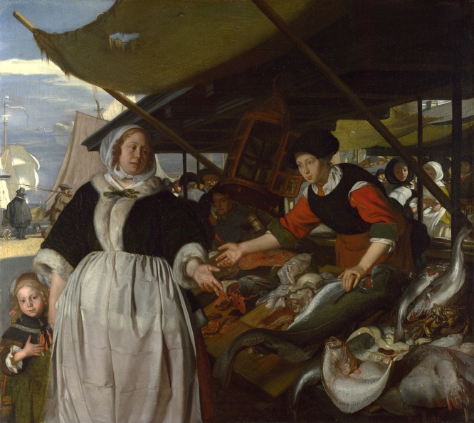 WITTE EMANUEL DE PRT OF ADRIANA VAN HEUSDEN AND DAUGHTER AT FISHMARKET LO NG