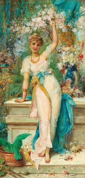 ZATZKA HANS YOUNG BEAUTY SURROUNDED BY FLORAL TENDRILS
